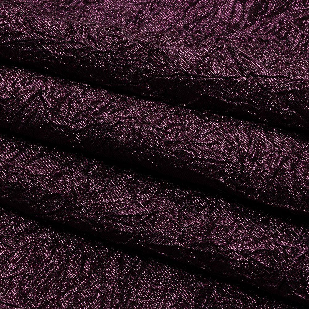 Astrolabe Metallic Dark Magenta Crinkled Luxury Brocade with Black Backing - Folded
