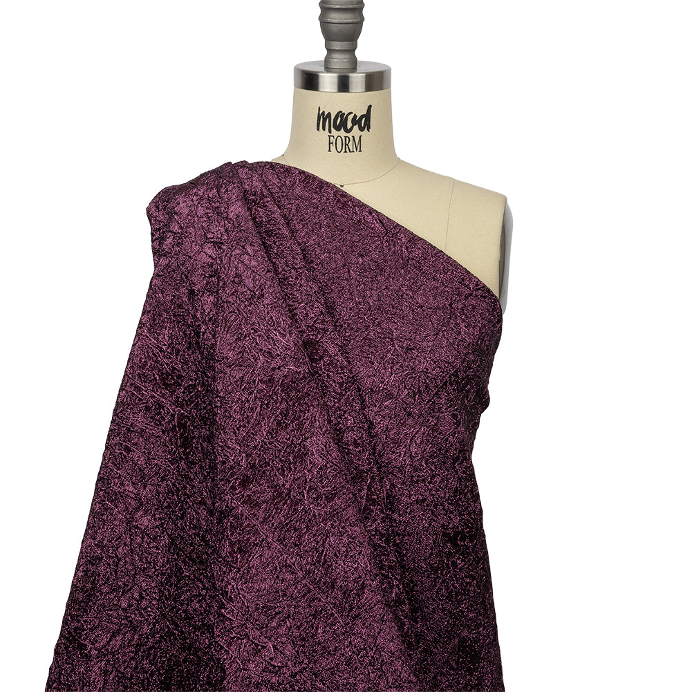 Astrolabe Metallic Dark Magenta Crinkled Luxury Brocade with Black Backing - Drape