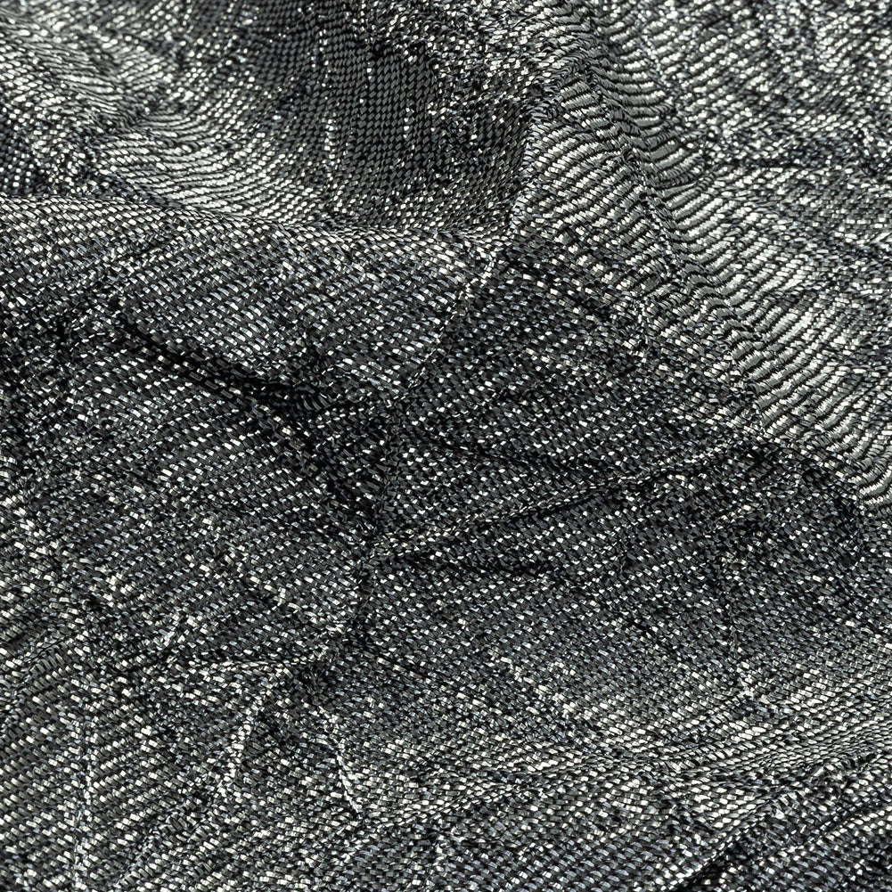 Astrolabe Metallic Bright Silver Crinkled Luxury Brocade with Black Backing - Detail