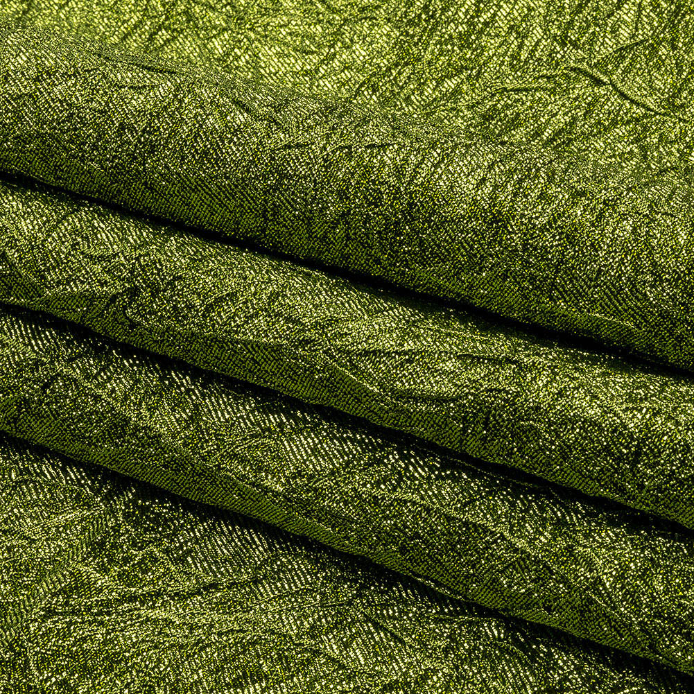 Astrolabe Metallic Lime Green Crinkled Luxury Brocade with Black Backing - Folded