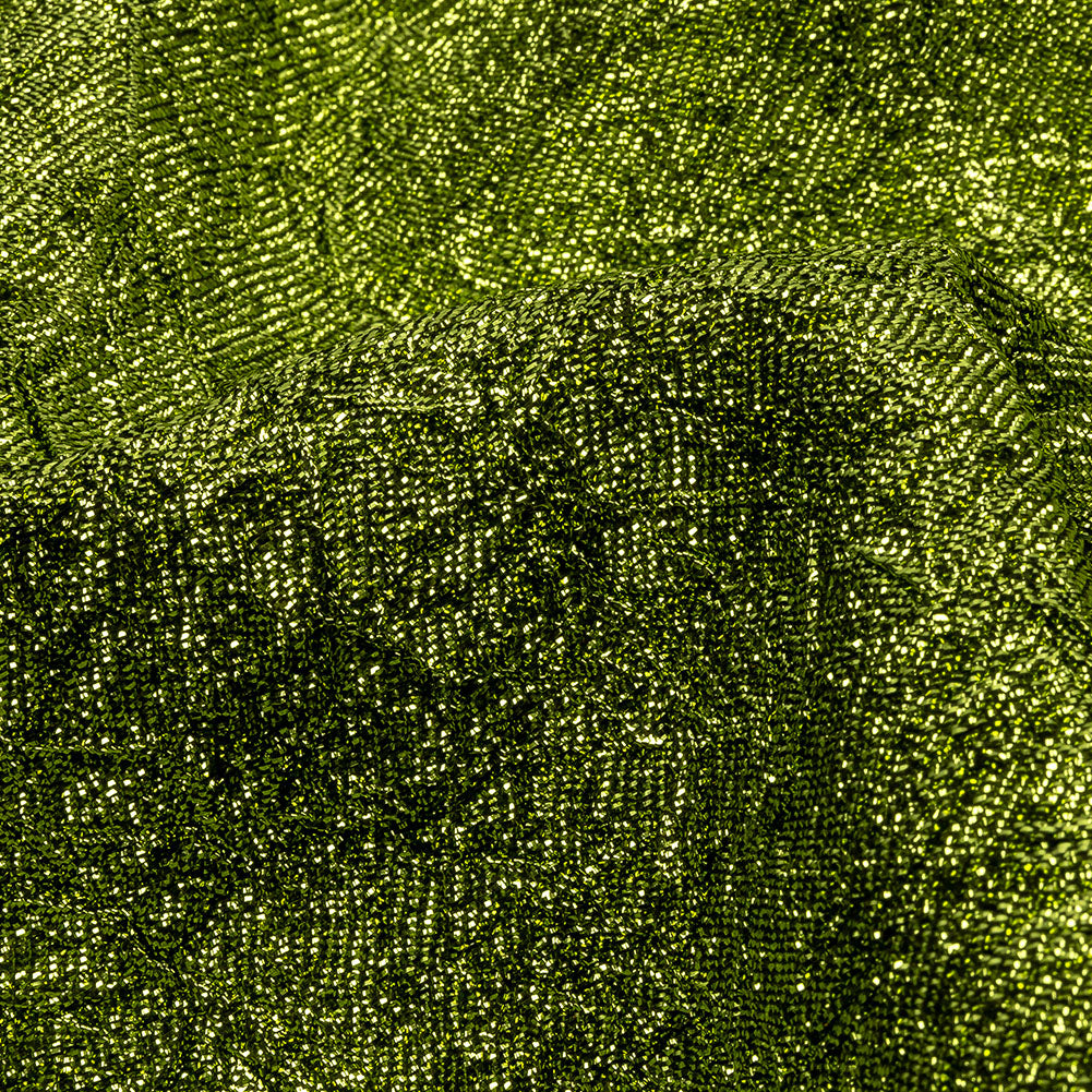 Astrolabe Metallic Lime Green Crinkled Luxury Brocade with Black Backing - Detail