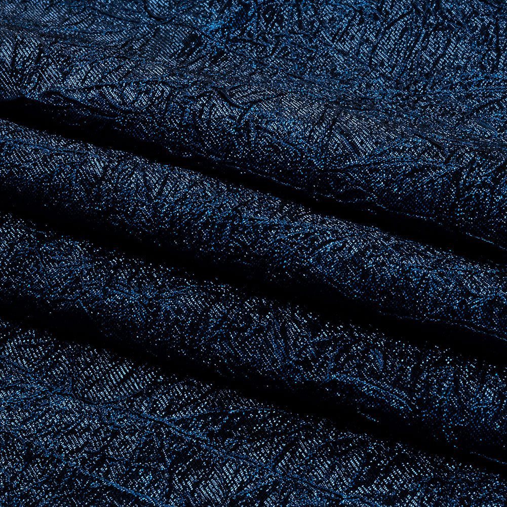 Astrolabe Metallic Navy and Royal Blue Crinkled Luxury Brocade with Black Backing - Folded