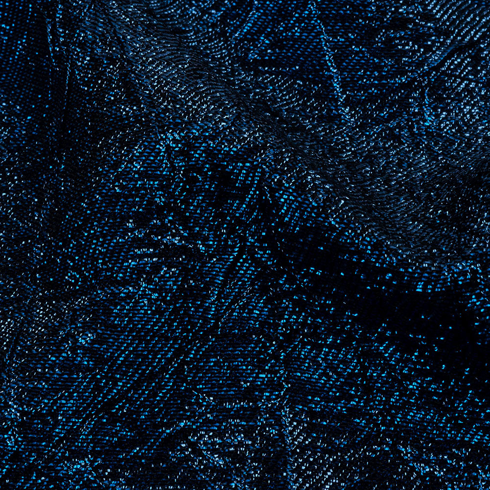 Astrolabe Metallic Navy and Royal Blue Crinkled Luxury Brocade with Black Backing - Detail