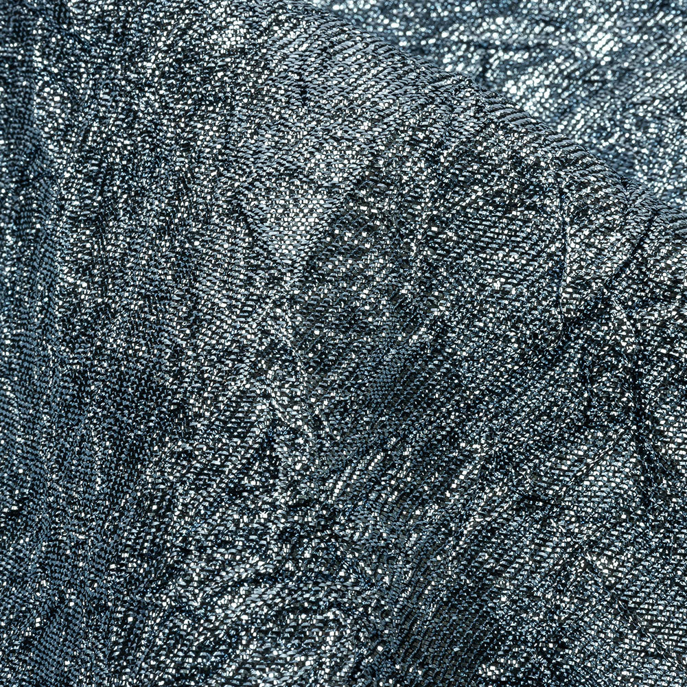 Astrolabe Metallic Pale Blue Crinkled Luxury Brocade with Black Backing - Detail