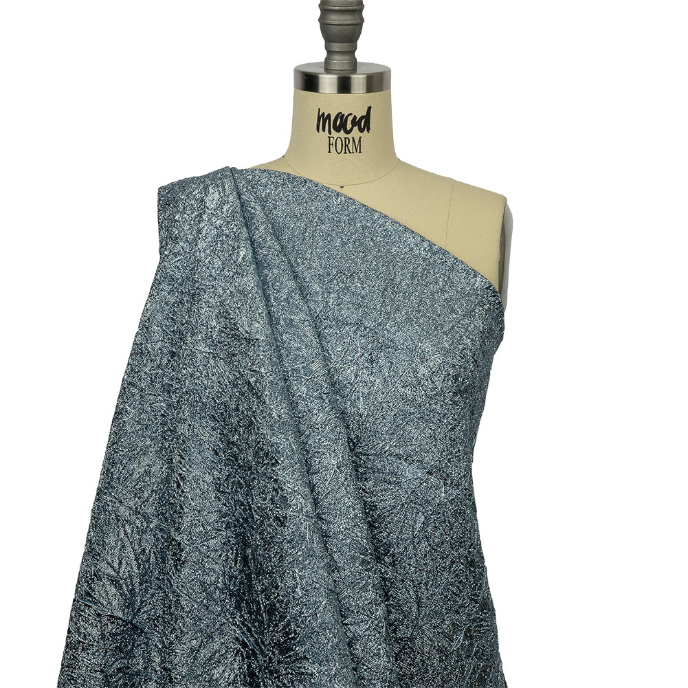 Astrolabe Metallic Pale Blue Crinkled Luxury Brocade with Black Backing - Drape