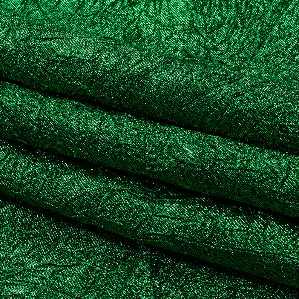 Astrolabe Metallic Kelly Green Crinkled Luxury Brocade with Black Backing