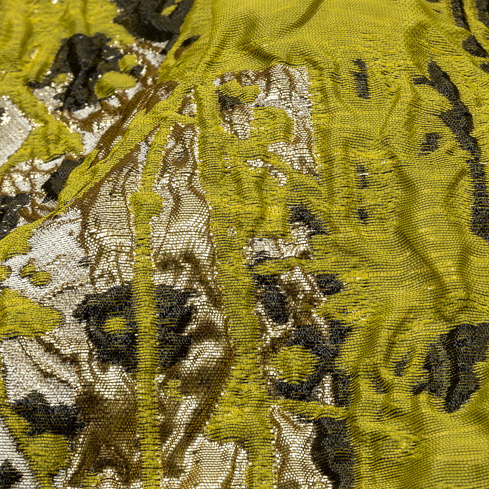 Metallic Gold, Yellow and Black Splattered Stripe Luxury Brocade Panel - Detail
