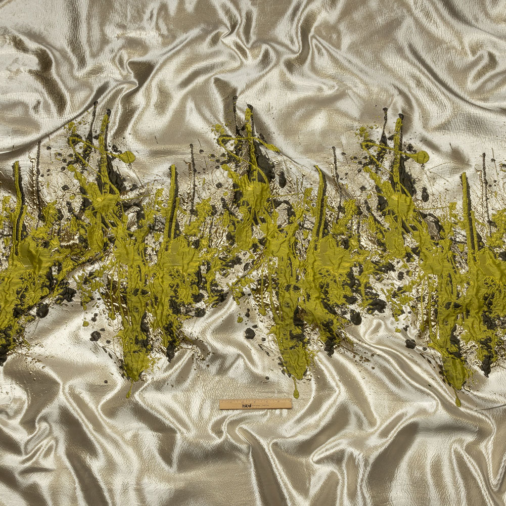 Metallic Gold, Yellow and Black Splattered Stripe Luxury Brocade Panel - Full