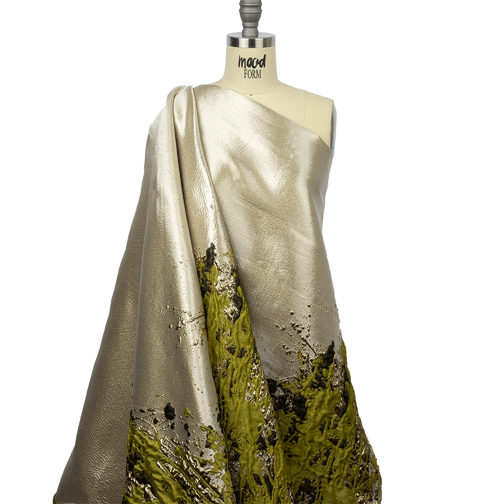 Metallic Gold, Yellow and Black Splattered Stripe Luxury Brocade Panel - Drape