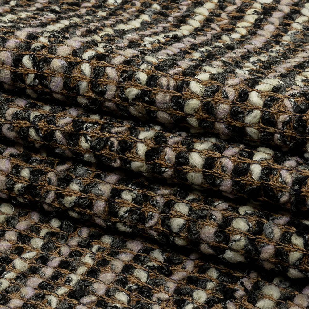 Beige, Cream and Charcoal Boucle Stripes Chunky Wool Blend Sweater Knit Folded