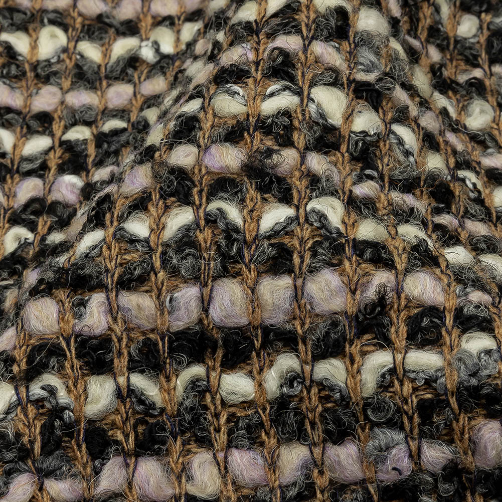 Beige, Cream and Charcoal Boucle Stripes Chunky Wool Blend Sweater Knit Detail