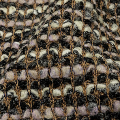 Beige, Cream and Charcoal Boucle Stripes Chunky Wool Blend Sweater Knit Detail