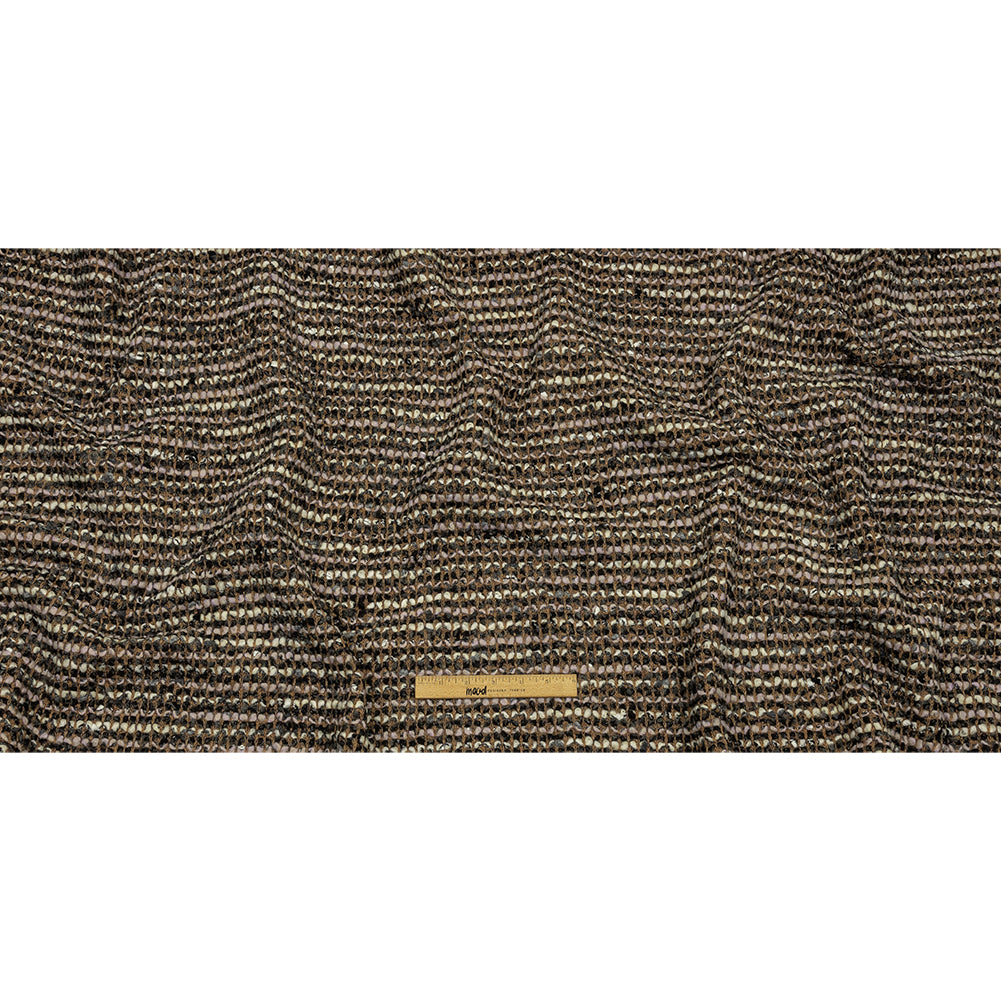 Beige, Cream and Charcoal Boucle Stripes Chunky Wool Blend Sweater Knit Full