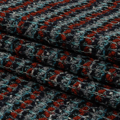 Burnt Orange, Gray and Blue Striped Chunky Wool Blend Boucle Sweater Knit Folded