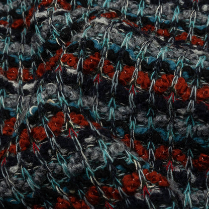 Burnt Orange, Gray and Blue Striped Chunky Wool Blend Boucle Sweater Knit Detail