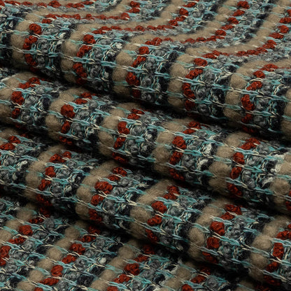 Gray, Beige and Burnt Orange Boucle Stripes Chunky Wool Blend Sweater Knit Folded