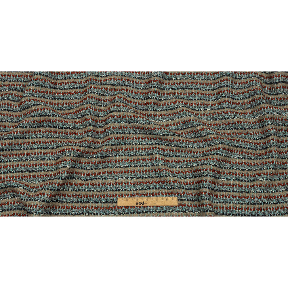 Gray, Beige and Burnt Orange Boucle Stripes Chunky Wool Blend Sweater Knit Full