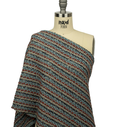 Gray, Beige and Burnt Orange Boucle Stripes Chunky Wool Blend Sweater Knit Drape