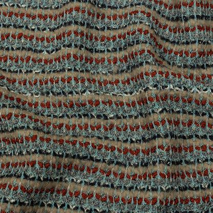 Gray, Beige and Burnt Orange Boucle Stripes Chunky Wool Blend Sweater Knit