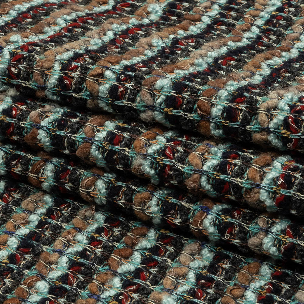 Tan, Baby Blue and Red Striped Chunky Boucle Sweater Knit Folded