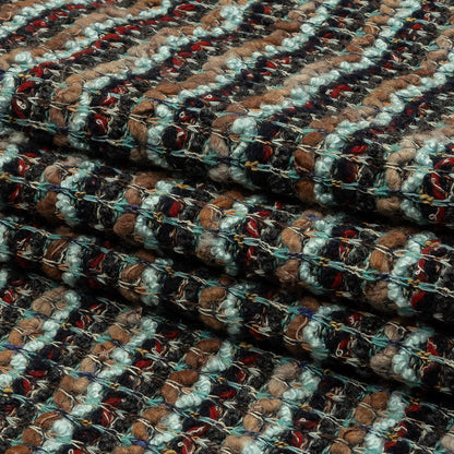 Tan, Baby Blue and Red Striped Chunky Boucle Sweater Knit Folded