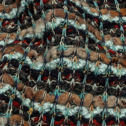 Tan, Baby Blue and Red Striped Chunky Boucle Sweater Knit Detail