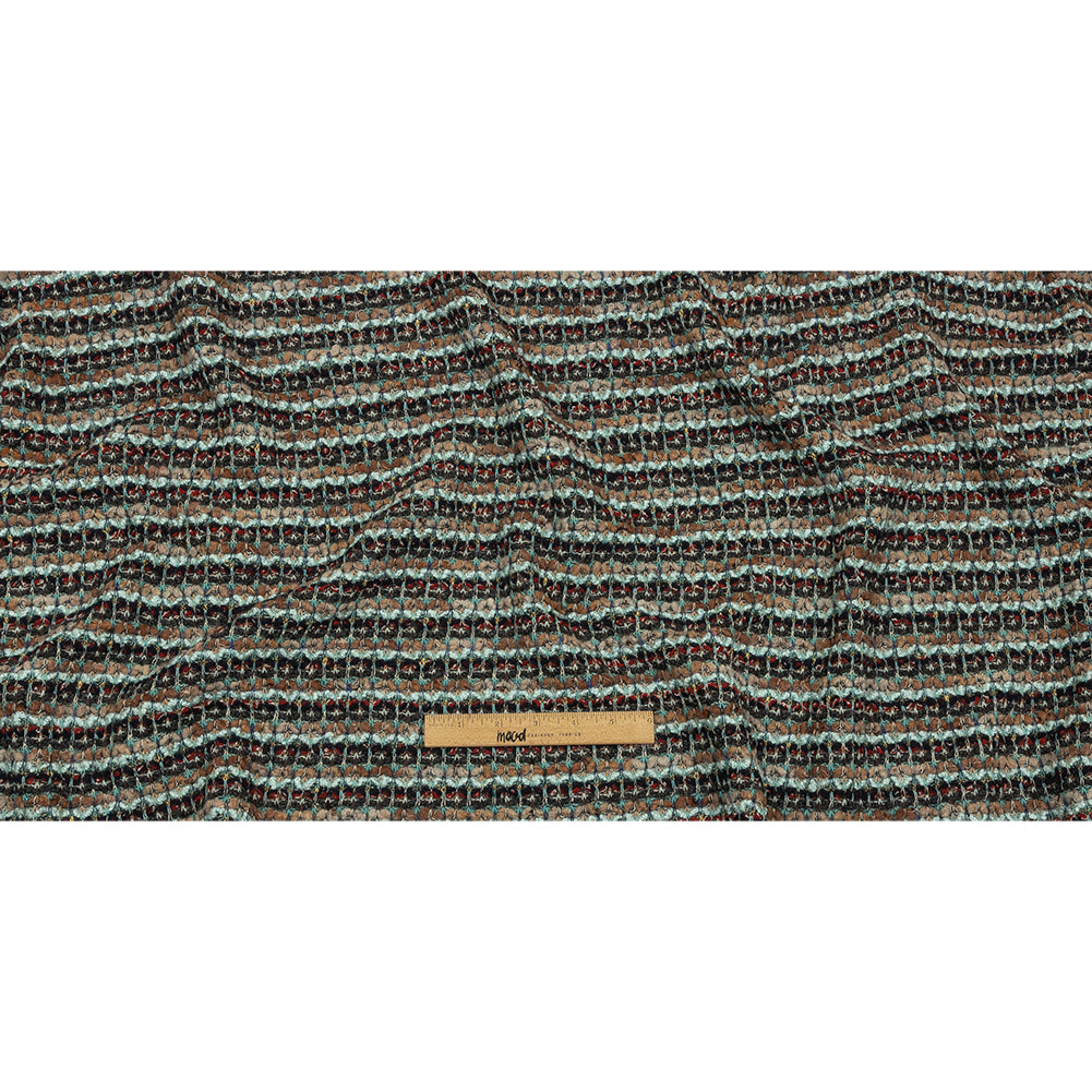 Tan, Baby Blue and Red Striped Chunky Boucle Sweater Knit Full