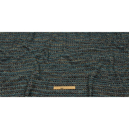 Teal, Yellow and Navy Boucle Stripes Chunky Wool Blend Sweater Knit Full