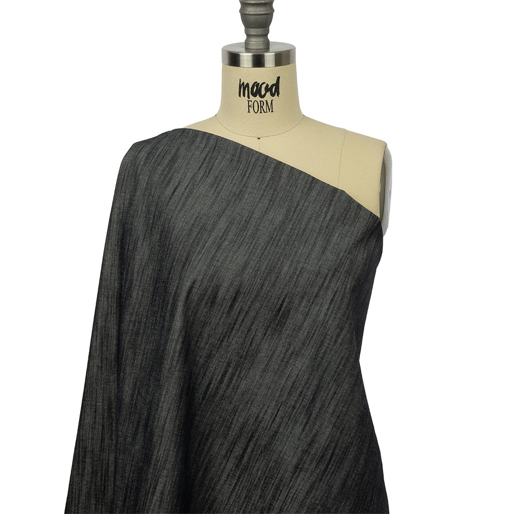 Italian Muted Indigo Striated Lightweight Cotton Denim Drape