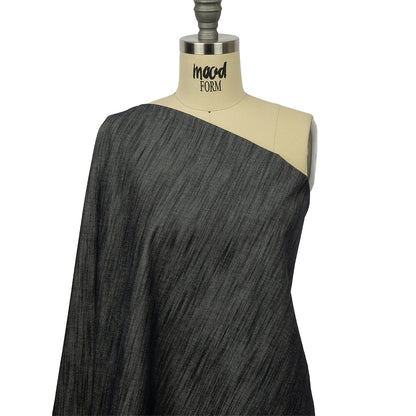 Italian Muted Indigo Striated Lightweight Cotton Denim Drape