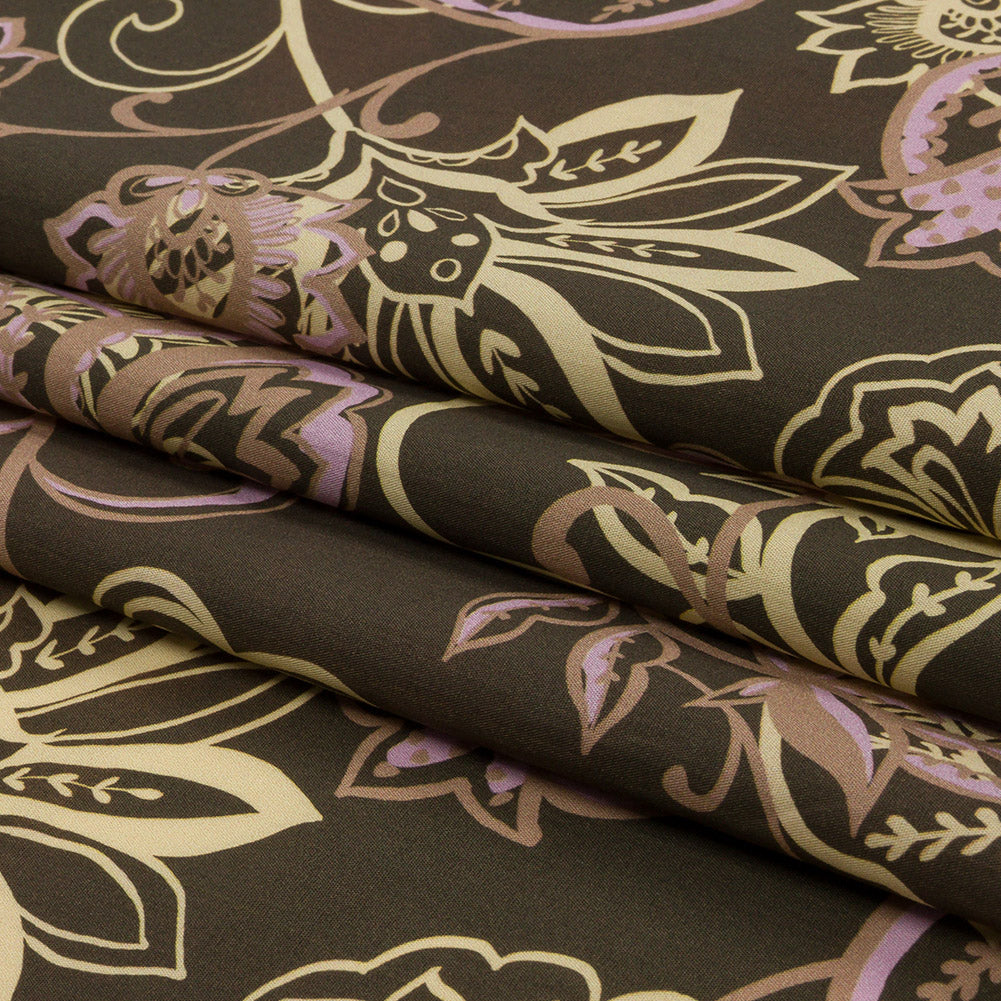 Cotton Poplin Print - Olive, Yellow and Lavender Floral - Mood Exclusive Floral Mirage Folded