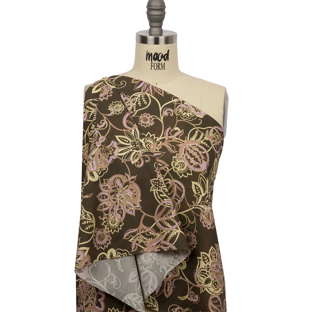 Cotton Poplin Print - Olive, Yellow and Lavender Floral - Mood Exclusive Floral Mirage Drape