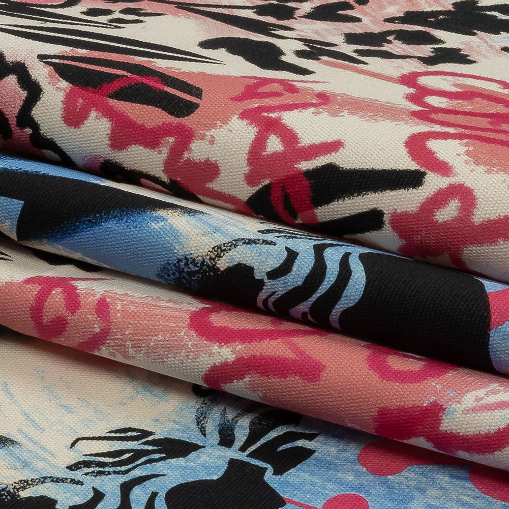 Stretch Cotton Canvas Print - Blue, Pink and White Graffiti - Mood Exclusive Graffiti Lane Folded