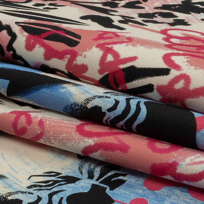 Stretch Cotton Canvas Print - Blue, Pink and White Graffiti - Mood Exclusive Graffiti Lane Folded