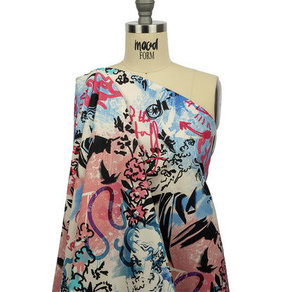 Stretch Cotton Canvas Print - Blue, Pink and White Graffiti - Mood Exclusive Graffiti Lane Drape