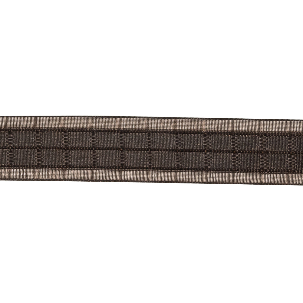 Brown Squares and Sheer Borders Ribbon - 0.5625" Detail