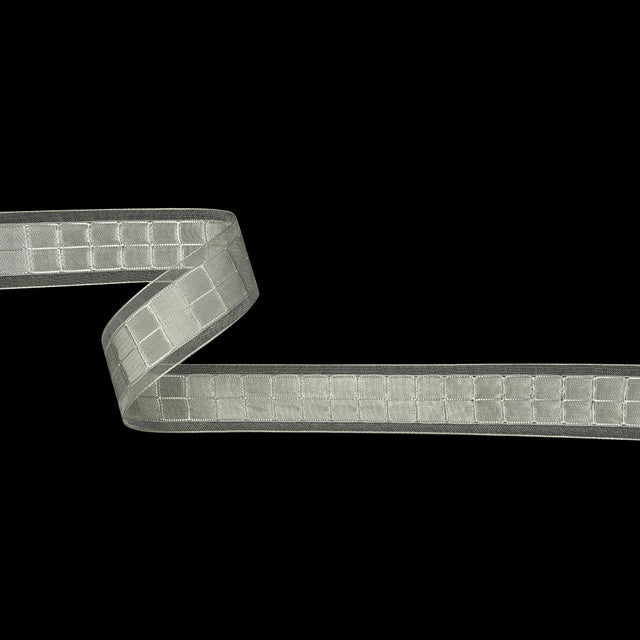 White Squares and Sheer Borders Ribbon - 1"