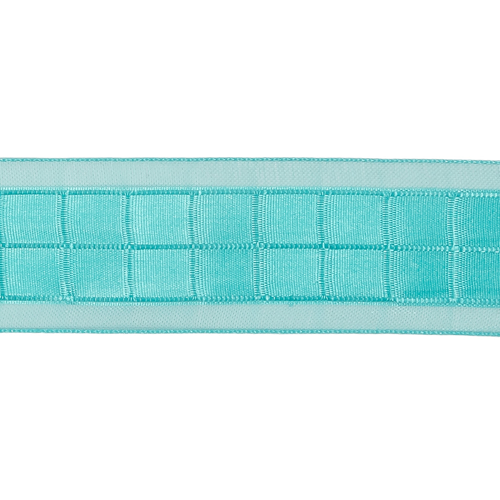 Turquoise Squares and Sheer Borders Ribbon - 1" Detail