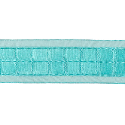 Turquoise Squares and Sheer Borders Ribbon - 1" Detail