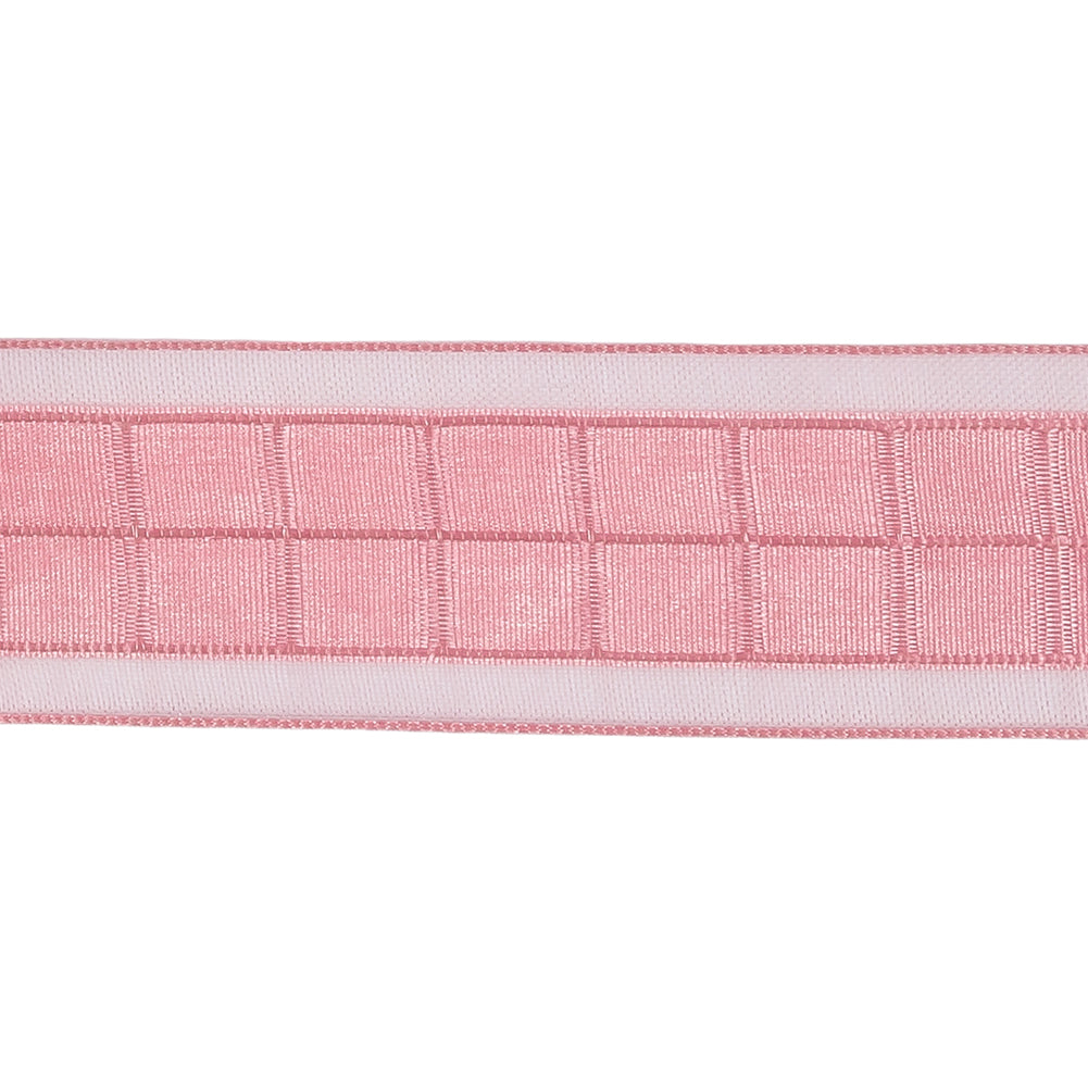 Bubblegum Pink Squares and Sheer Borders Ribbon - 1" Detail