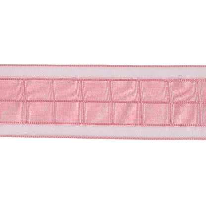 Bubblegum Pink Squares and Sheer Borders Ribbon - 1" Detail