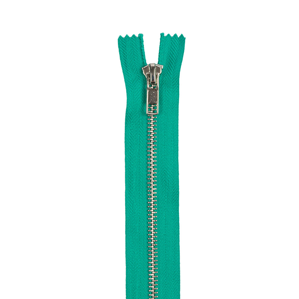 Teal and Silver T5 Closed End Metal Zipper - 36" Detail