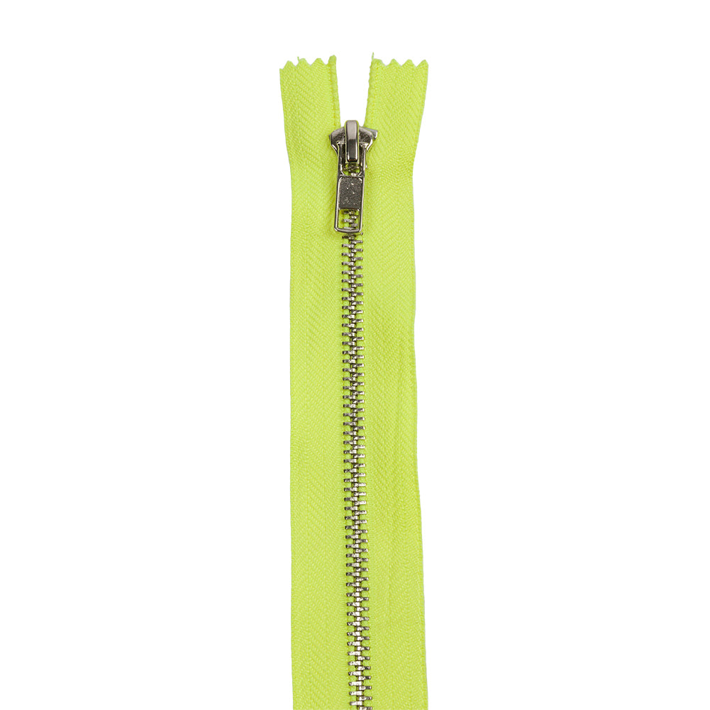 Neon Yellow and Silver T5 Closed End Metal Zipper - 36" Detail