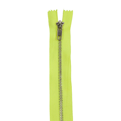 Neon Yellow and Silver T5 Closed End Metal Zipper - 36" Detail