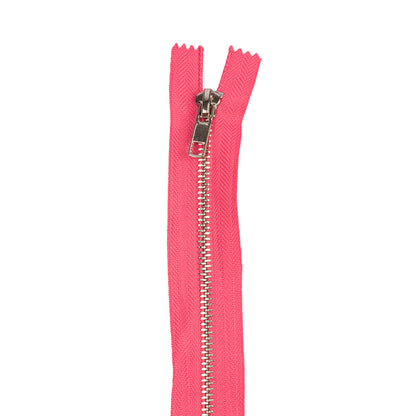 Neon Pink and Silver T5 Closed End Metal Zipper - 36" Detail