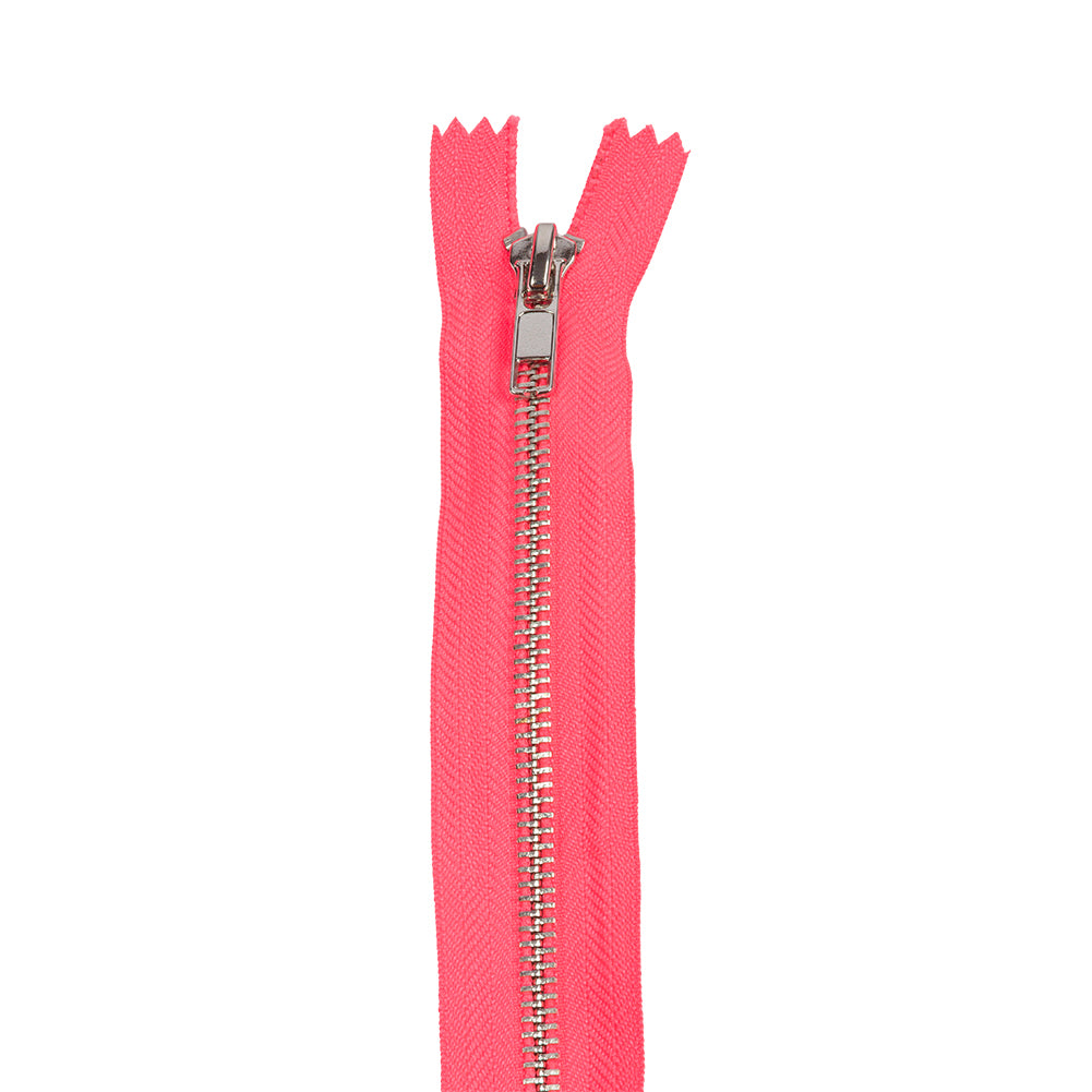 Dusty Coral and Silver T5 Closed End Metal Zipper - 36" Detail