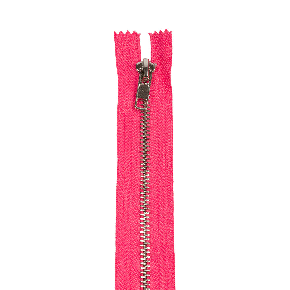 Hot Pink and Silver T5 Closed End Metal Zipper - 36" Detail