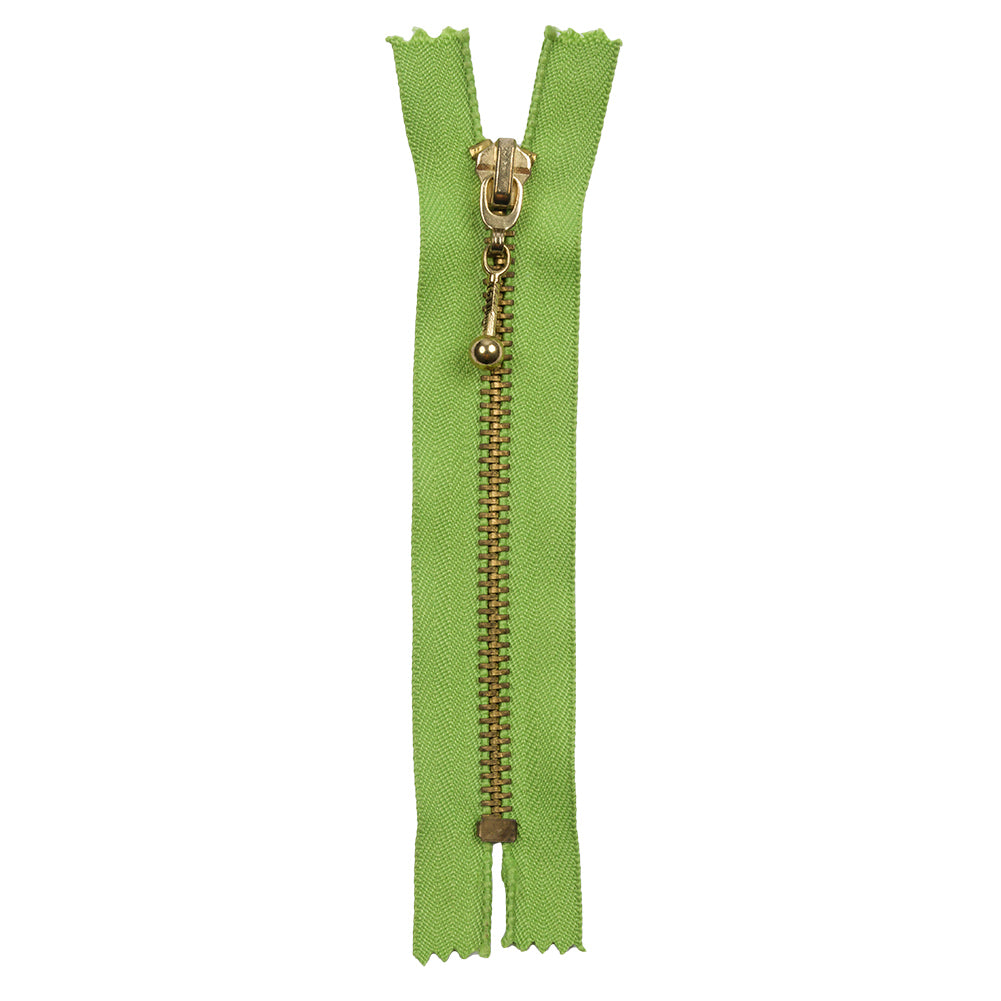 Lime and Antique Gold T5 Closed End Metal Zipper with Decorative Pull - 5"