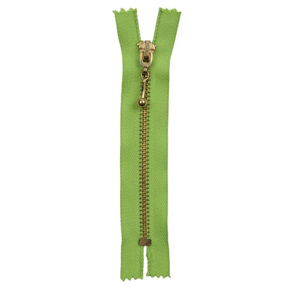 Lime and Antique Gold T5 Closed End Metal Zipper with Decorative Pull - 5"