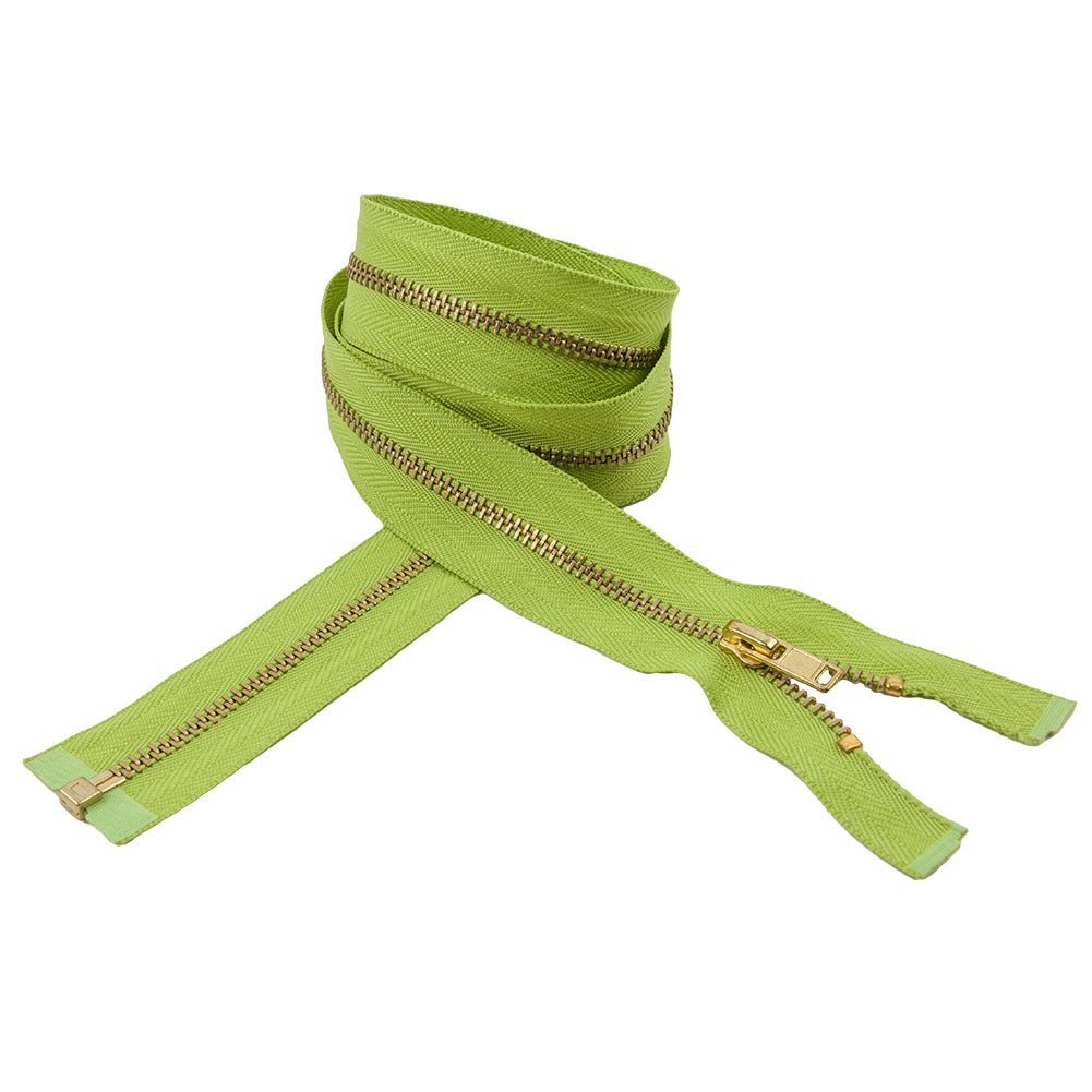 Lime and Muted Gold T5 Open End Metal Zipper - 35.5"